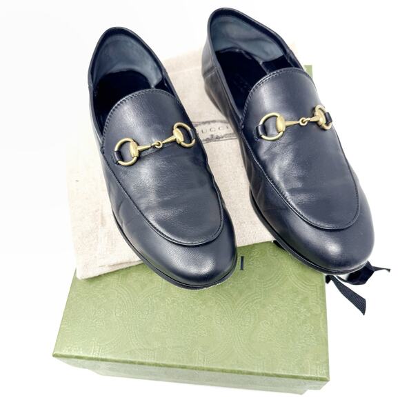 GUCCI Brixton Black Leather Horsebit Loafer Size EU 37 US 7 Collapsible Heel - Picture 1 of 10